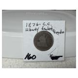 1876 CC Seated Liberty Quarter