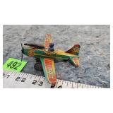 Vintage Tin Fighter Plane with Pilot