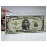 1953 Silver Certificate $5 Top Cut Short