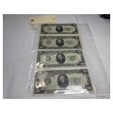 (4) 1934 $20 Notes--KC, NY, MN, Chicago
