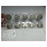 (10) 40% Silver Kennedy Half Dollars