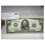 1969 $50 Green Seal Bank of Minneapolis VG