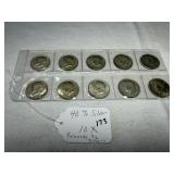 (10) 40% Silver Kennedy Half Dollars