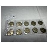 (10) 40% Silver Kennedy Half Dollars