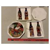 Coca-Cola Santa Round & Bottle Shaped Plates