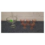 Pink Depression Stemware & Clear Pedastal Dish