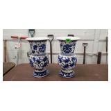 2 Blue Floral Vases