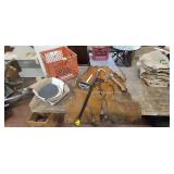Milk Crate, Sanding Discs, Chaps, Tools, Hose