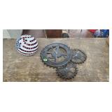 Gear Clocks & American Flag Theme Gazing Ball