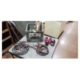 Jumper Cables, 2 Cycle Oil, Milk Crate of MIsc