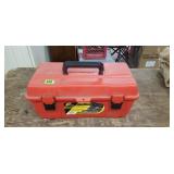 Red Plastic Tool Box with Sander, Tape, Pads