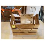 Wooden Rope Handled Basket & Other Wood Tray