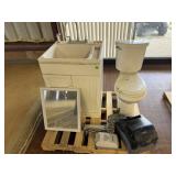 Toilet, Vanity, Mirror, Towel Dispenser, Etc.