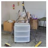 (2) Brooms & Rolling Plastic Drawers