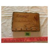 Wood-Burning "Retired" Plaque w/ Hooks
