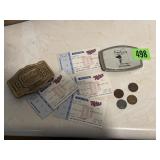 Assorted Souvenirs, Twins, Buckles, Coins