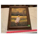 Framed Canvas Painting of Girl with Hat