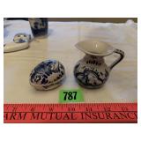 Vintage Hand Painted Delft Blue Egg & Pitcher