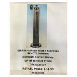 Sierra 4 speed tower fan w/ remote control