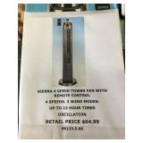 Sierra 4 speed tower fan w/ remote control