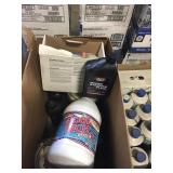Box of oil paint and swimming pool shock sells