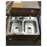7" Double Bowl SS Kitchen Sink w/ Faucet