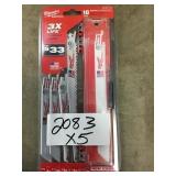Milwaukee sawzall 10 piece set x 5