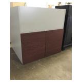 Grey and red composite base cabinet