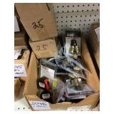 mixed box of air hose attatchments and tape meas.