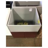 Grey and red composite base cabinet.