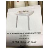 37" White Console table sink with legs