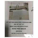 33" Cast Iron Single bowl Farmhouse Sink