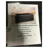 33" Polished Black Granite Farmhouse sink