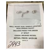 Brushed Nickel Wall mount Dual handle Lav faucet
