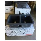 9" Franke Dbl Bowl Sink w/ Faucet & Dispenser.