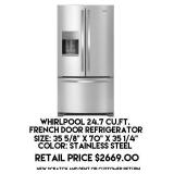 24.7cu ft Whirlpool French Door Refrigerator