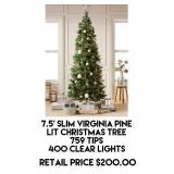 7.5 Slim Virginia Pine Lit Christmas Tree