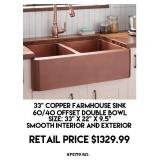 33" Copper 60/40 Offset Double Bowl Farmhouse Sink