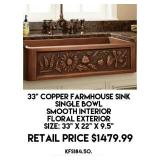 33" Copper Single Bowl Farmhouse Sink