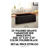 33" Polished Granite Single Bowl Farmhouse Sink