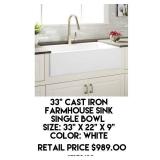 33" Cast Iron Single Bowl Farmhouse Sink