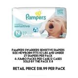 NB Pampers Swaddlers Sensitive Diapers x 8 packs