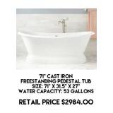 71" Cast Iron Freestanding Pedestal Tub