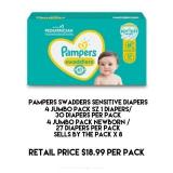 Mix Pampers Swaddlers Sensitive Diapers x 8 packs