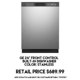 GE 24" Front Control Built-In Dishwasher