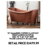 72" Hammered Copper Clawfoot Freestanding Bathtub