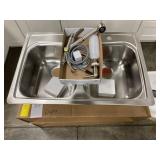 8" Double Bowl SS Kitchen Sink w/ Faucet