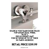 Knape & Vogt Top Mount Dual Wheel Barn Door Track