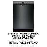 Bosch 24" Front Control Bulit-In Dishwasher