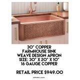 30" Copper Weave Design Apron Farmhouse Sink